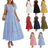 V-neck pleated bubble sleeves large swing short sleeved dress